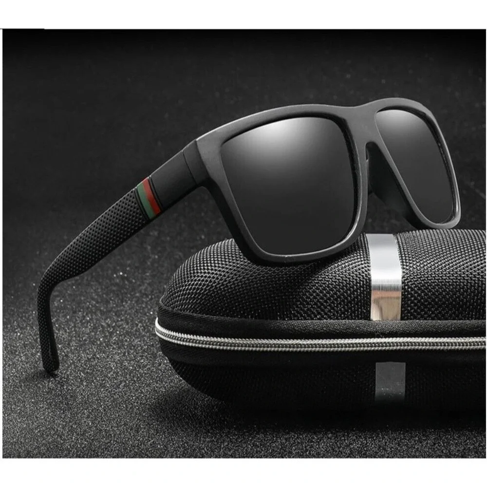 Men's Polarized Sunglasses Driving Square Frame Outdoor Dark Black Lens‎ Lentes